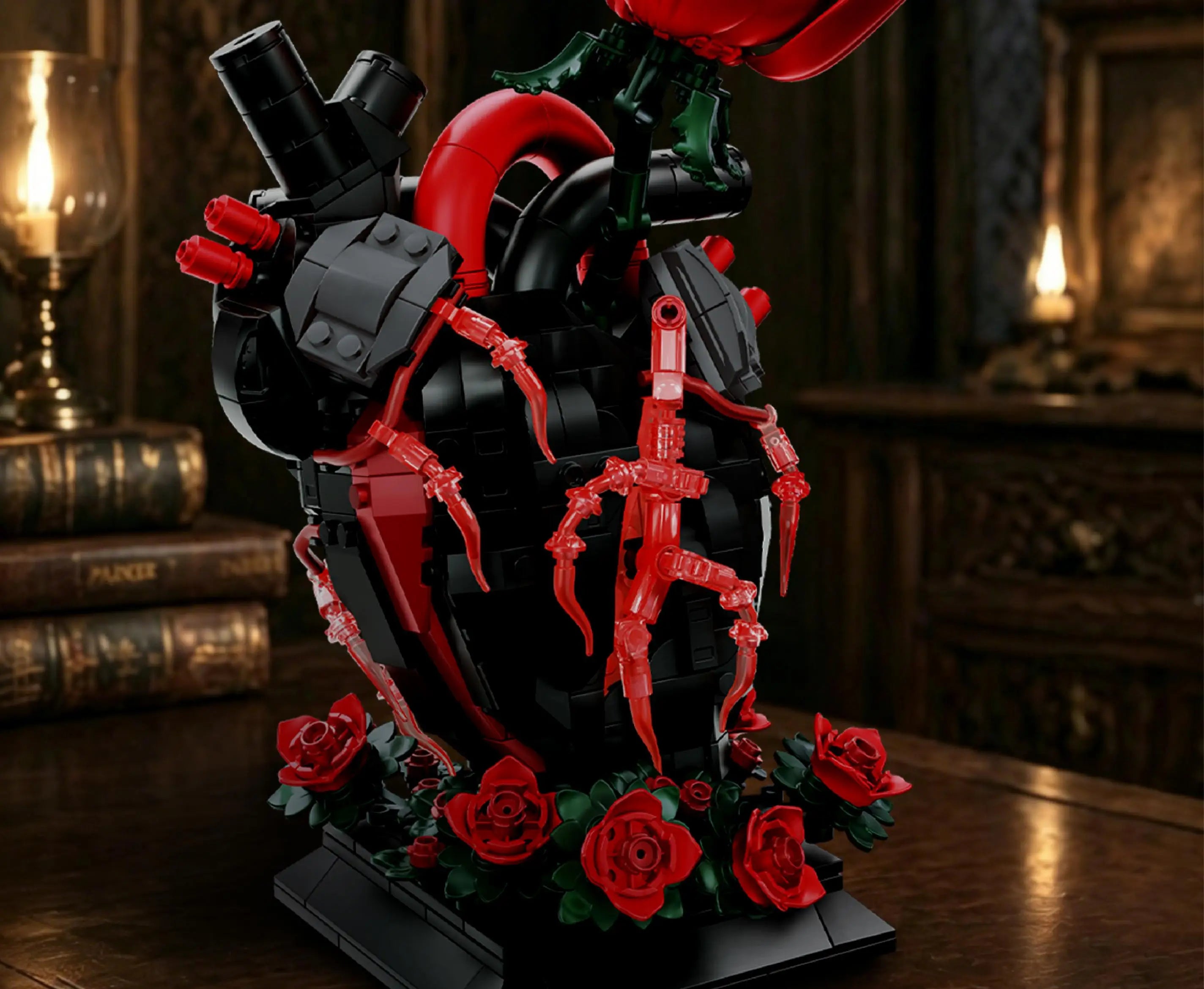 Set de Bloques de Construcción de Violín con Corona de Rosas y Cruz de la Serie Noche Gótica, Modelo MOC, Juguete de Ensamblaje, Adorno de Escritorio, Regalo de Cumpleaños
