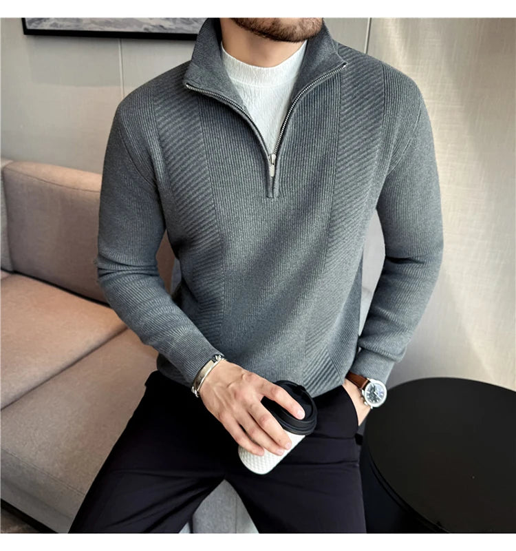 Suéter de Punto con Media Cremallera para Hombre - Cuello Semialto
