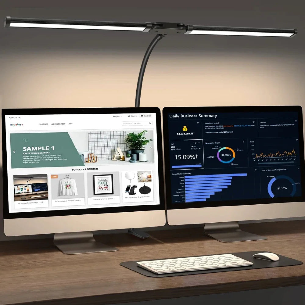 Lámpara de escritorio con Clip LED de doble cabezal, lámpara de mesa de arquitecto para iluminación de oficina en casa, 3 modos de Color y 10 lámparas de escritorio regulables con protección ocular