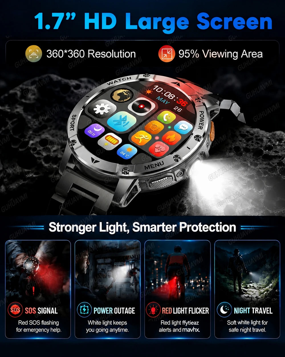 Reloj Inteligente 1400mAh AMOLED Linterna