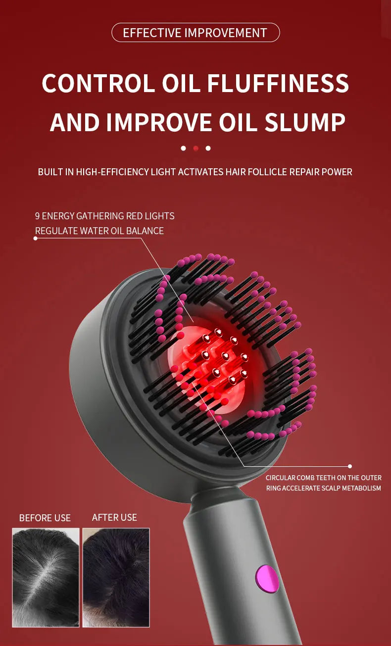Peine de masaje con vibración eléctrica, terapia de luz roja, masaje para el crecimiento del cabello, cepillo para el cuero cabelludo, aplicador de aceite líquido anticaída, cuidado del cabello