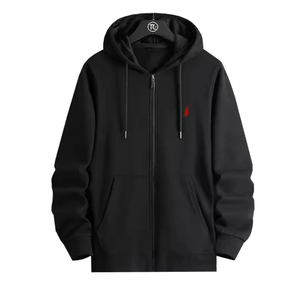 Hoodie con Cremallera y Bordado – Unisex, Estilo Deportivo
