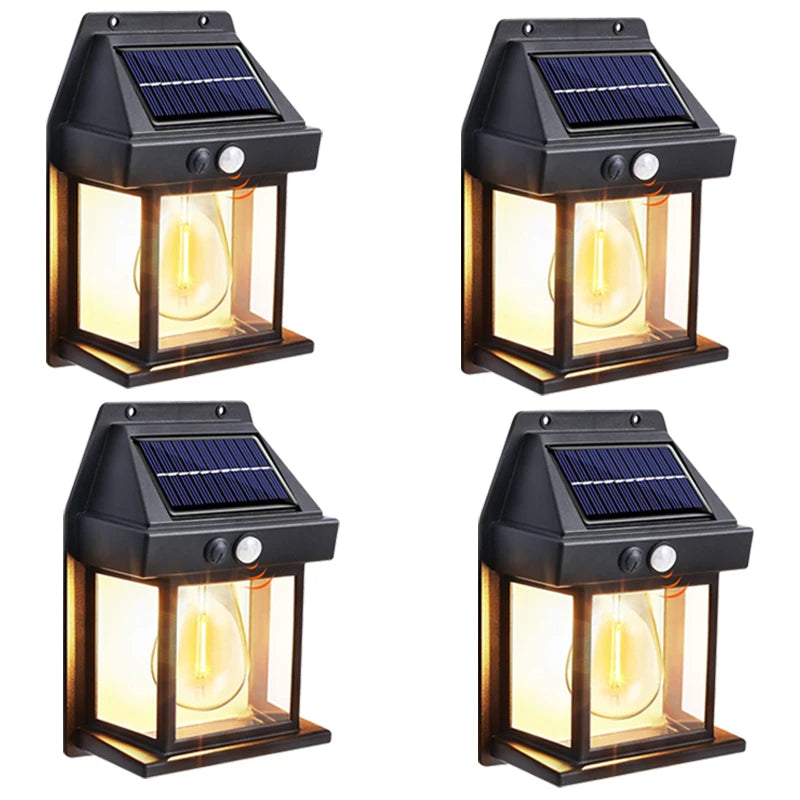 Luz de pared impermeable para exteriores con energía Solar con Sensor de movimiento filamento de tungsteno decoración de jardín lámpara LED 3 modos 1-4 Uds