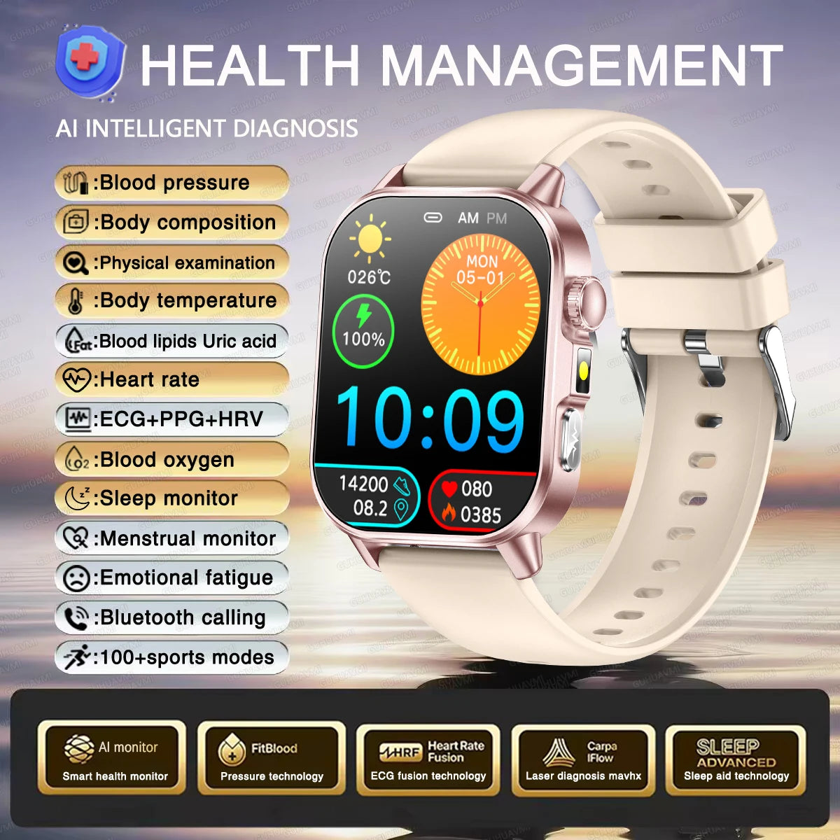 Reloj Inteligente con Diagnóstico ECG, Oxígeno en Sangre y Pantalla AMOLED