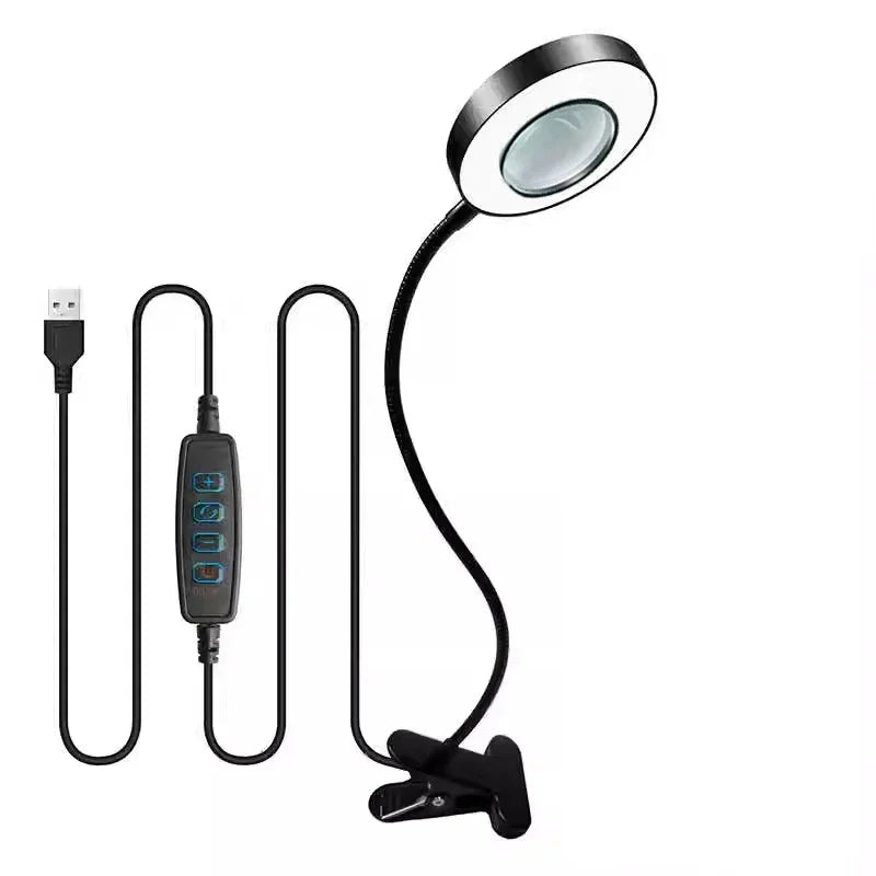 Lámpara Lupa 10X con Clip Cuello de Cisne 3 Modos LED