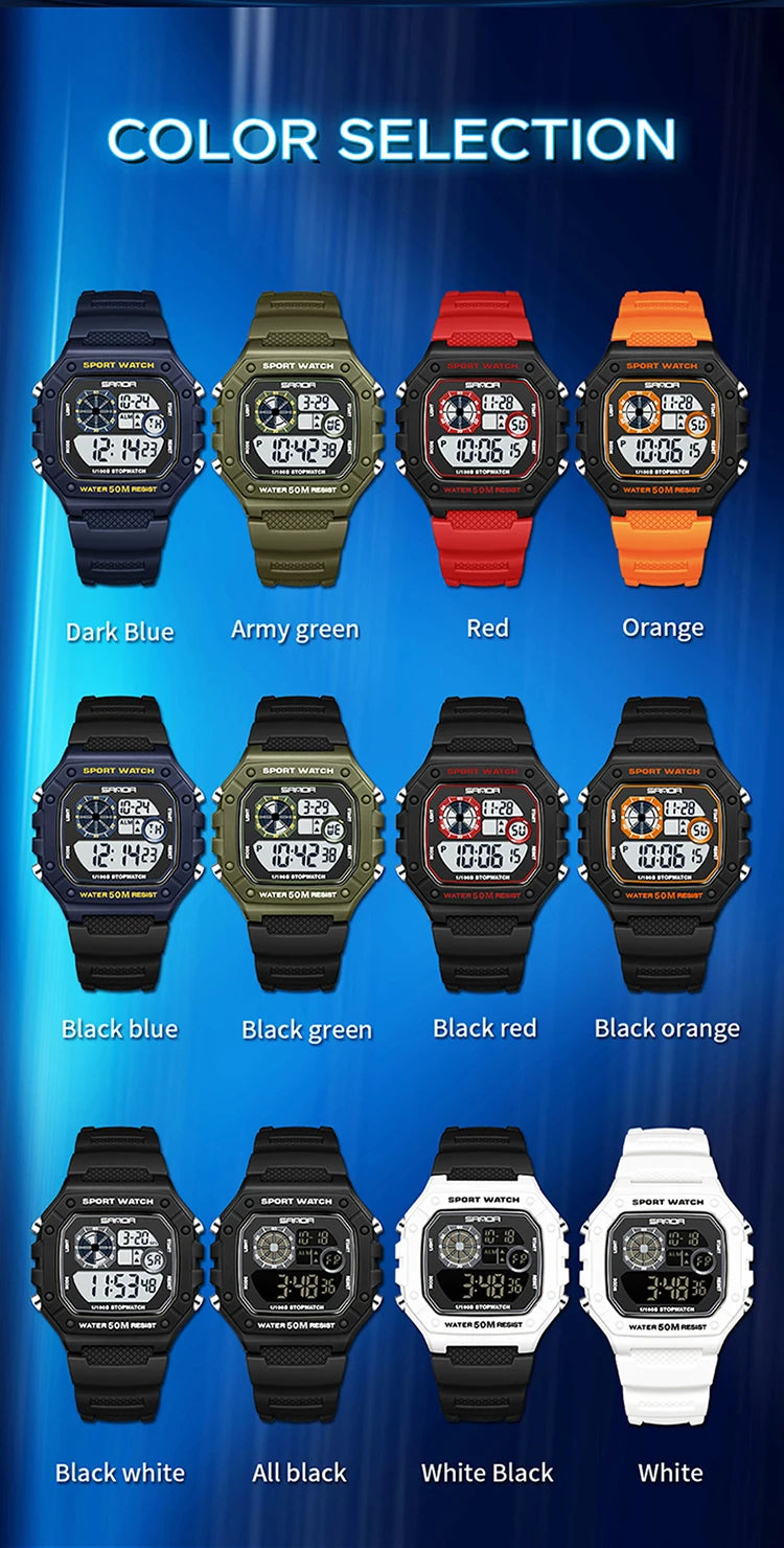 Reloj Digital SANDA 2202 para Hombre, LED Deportivo Impermeable 5 Bar