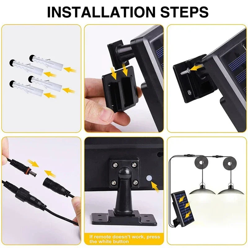 Lámpara colgante Solar de 2/1 cabezal, lámpara remota para exteriores, lámpara de jardín de energía impermeable, cobertizo de jardín interior, LED de Granero con control remoto