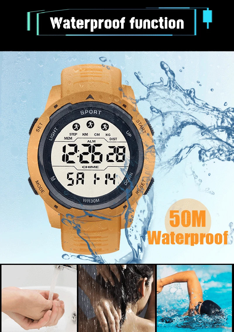 Reloj Digital LED Deportivo Hombre Cronómetro Agua