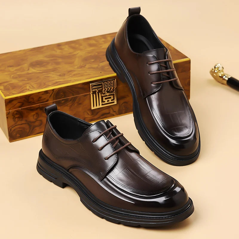 Mocasines de cuero para hombre con suela gruesa, cómodos para uso formal