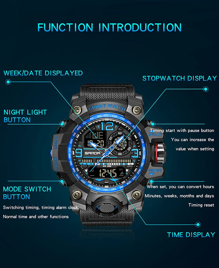 Reloj Digital LED Deportivo SANDA Multifunción para Hombre