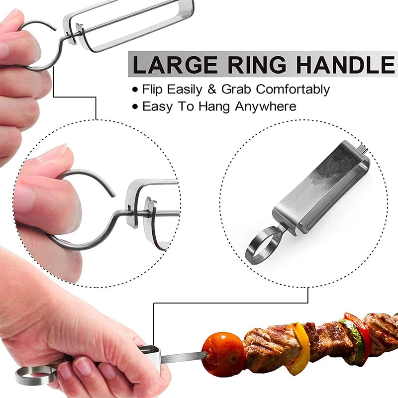 LMETJMA-brochetas Kabob de 17 pulgadas para asar, brochetas planas de acero inoxidable para barbacoa con mango deslizante de Metal de liberación rápida JT45