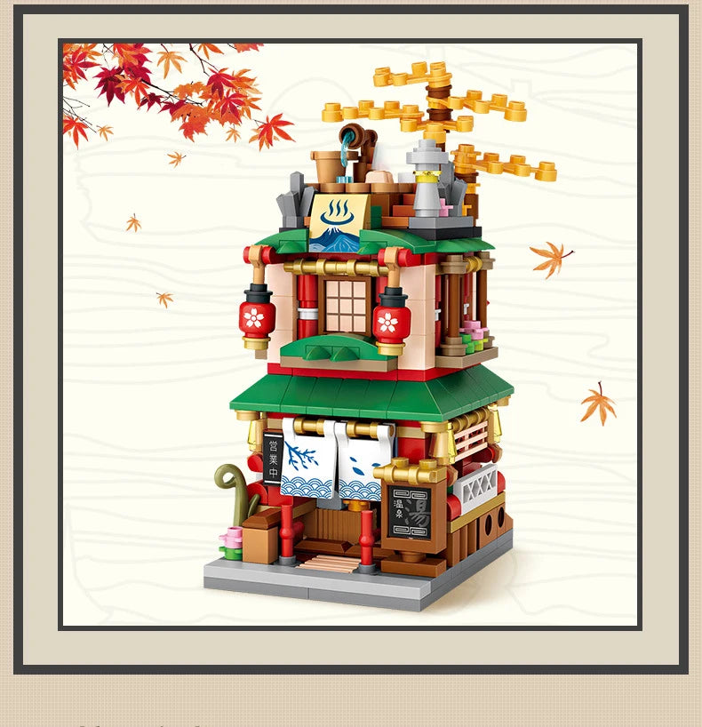 LOZ-serie de calle giratoria, tienda de ramen de estilo japonés, casa de aguas termales, tienda de ropa, tienda matcha, modelo de bloques de construcción, juguetes de regalo