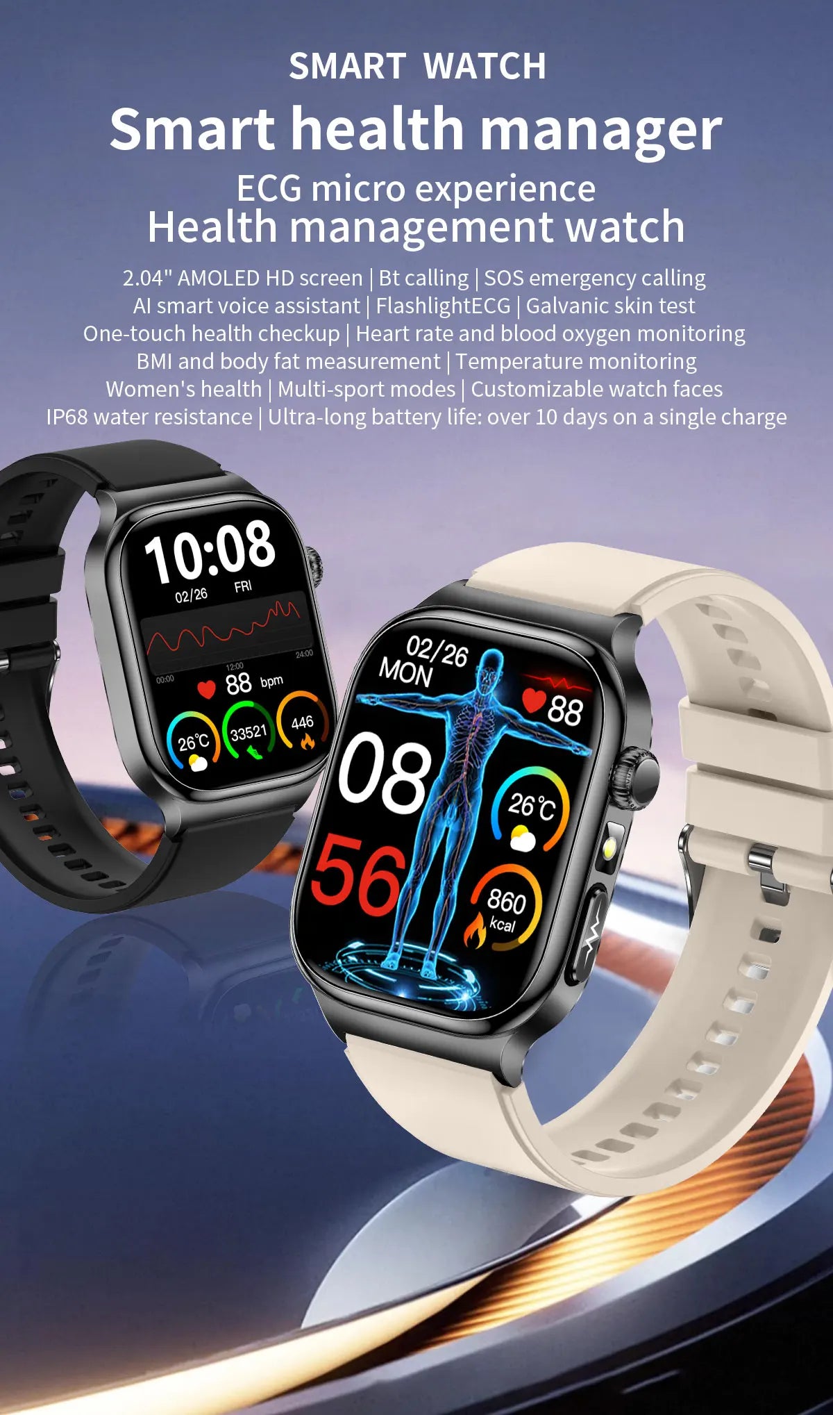 Reloj Inteligente ECG Mujer Bluetooth Voz AI
