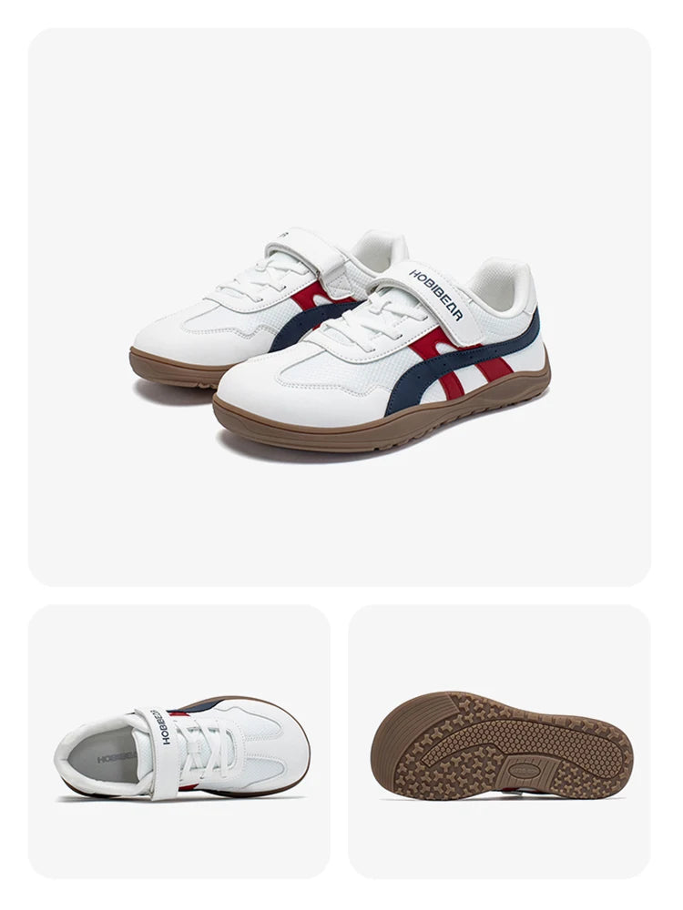 HOBIBEAR zapatos de punta ancha para niños y niñas, zapatillas de deporte descalzas con gancho y malla de cuero Artificial, zapatos transpirables para niños grandes