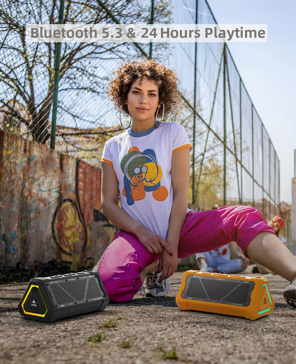Altavoz Bluetooth para exteriores MLOVE P3, altavoz Bluetooth 5,3 con potencia de salida de 40W, sonido estéreo IPX7 resistente al agua, tarjeta Micro SD, luz RGB