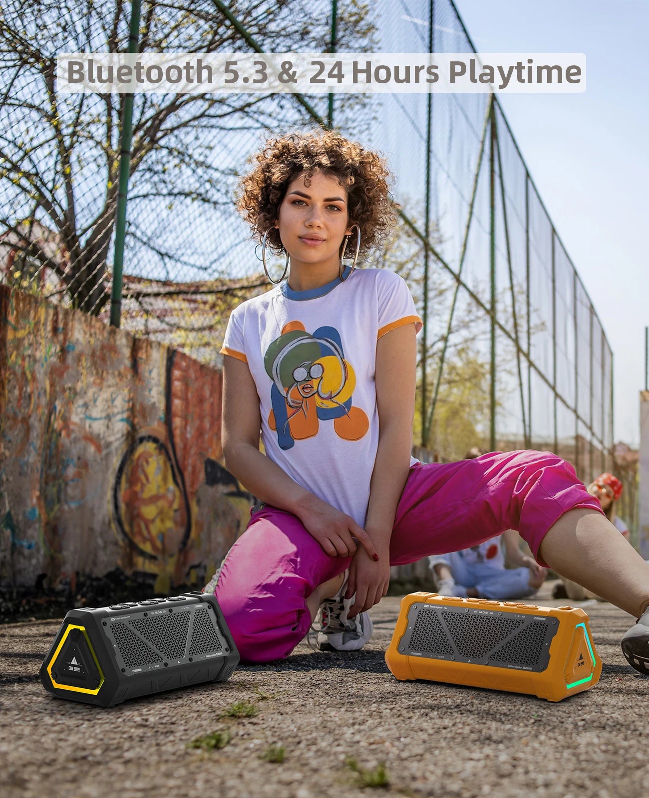 Altavoz Bluetooth para exteriores MLOVE P3, altavoz Bluetooth 5,3 con potencia de salida de 40W, sonido estéreo IPX7 resistente al agua, tarjeta Micro SD, luz RGB