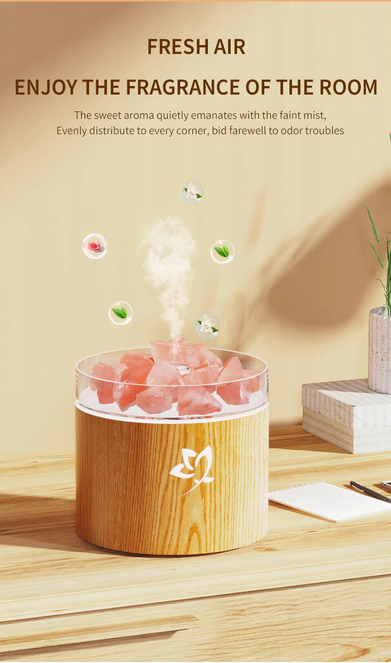 Máquina de aromaterapia de piedra de sal de cristal, lámpara de atmósfera colorida, humidificación por atomización, adecuada para oficina y dormitorio