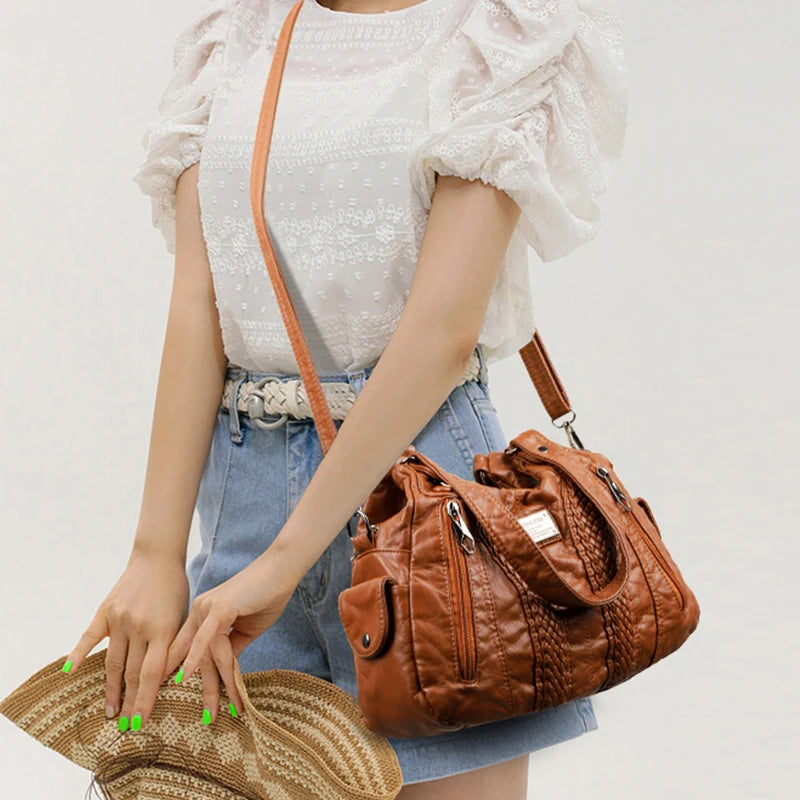 Bolso cruzado retro para mujer, bolso de hombro convertible de gran capacidad y bolso, piel sintética con cremallera, adecuado para da