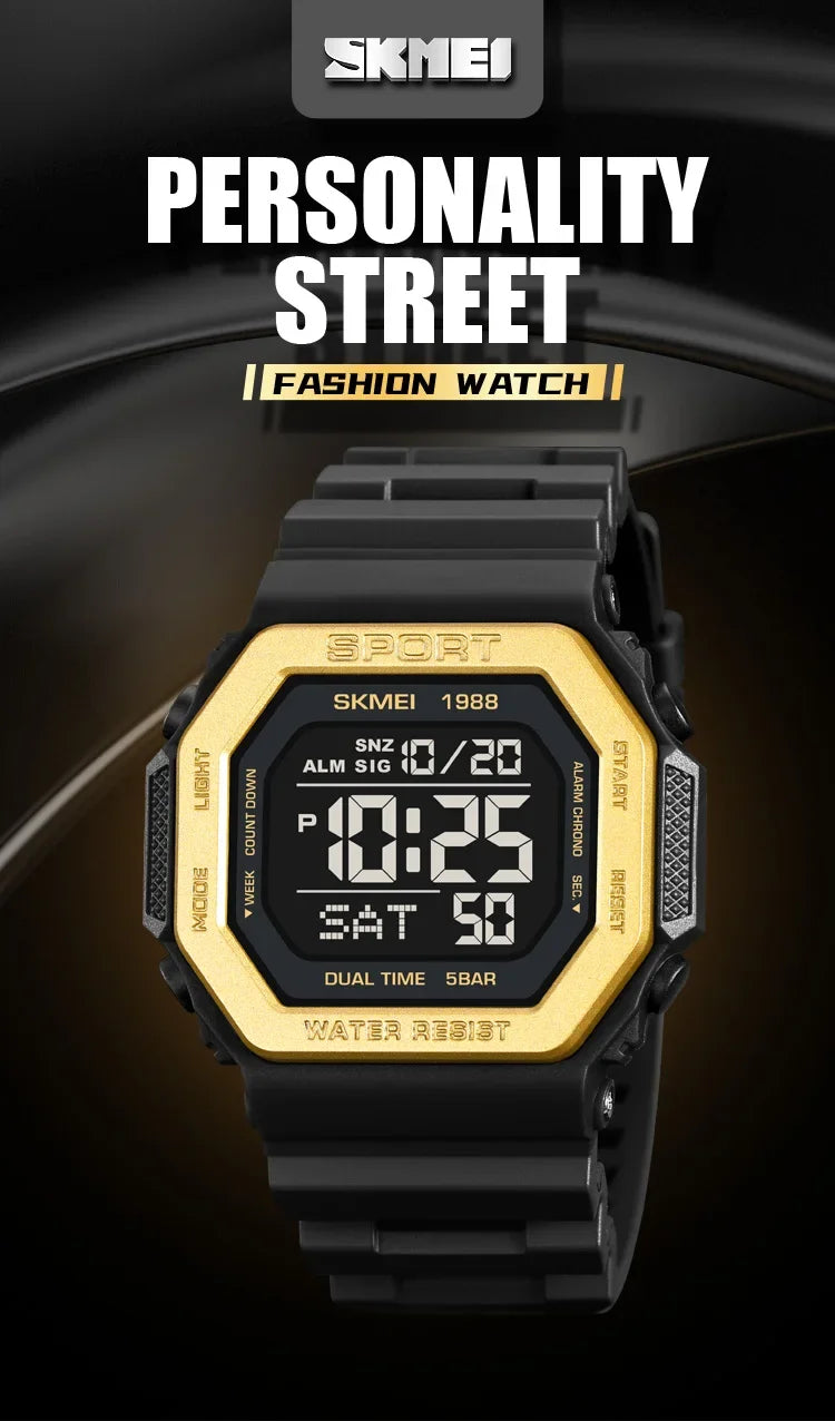 Reloj deportivo Digital SKMEI 1988 para Hombre, pantalla LED, relojes de pulsera militares con cuenta atrás, Reloj impermeable para Hombre 1628