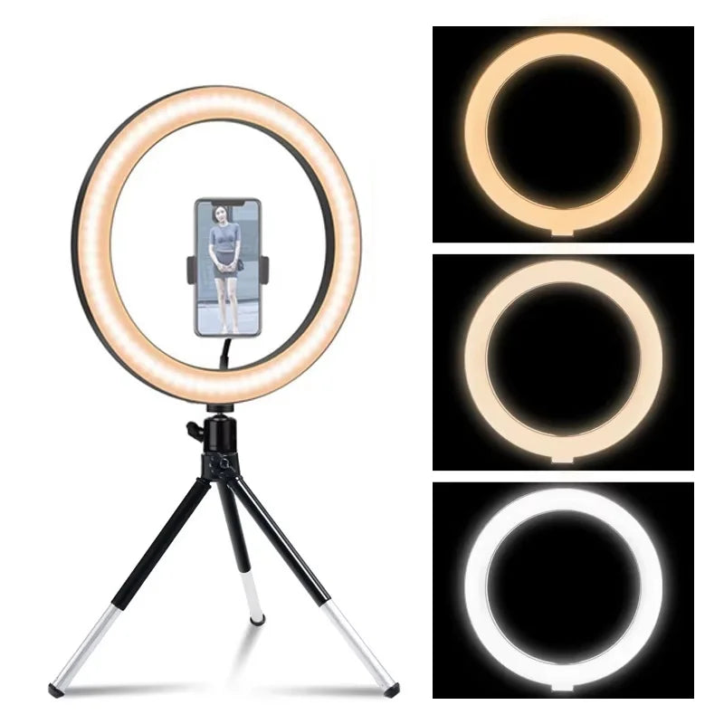 Anillo de luz para Selfie de 6/10/12 pulgadas, lámpara de anillo de iluminación de relleno para fotografía con trípode para teléfono, grabación de vídeo, transmisión en vivo, Selfie