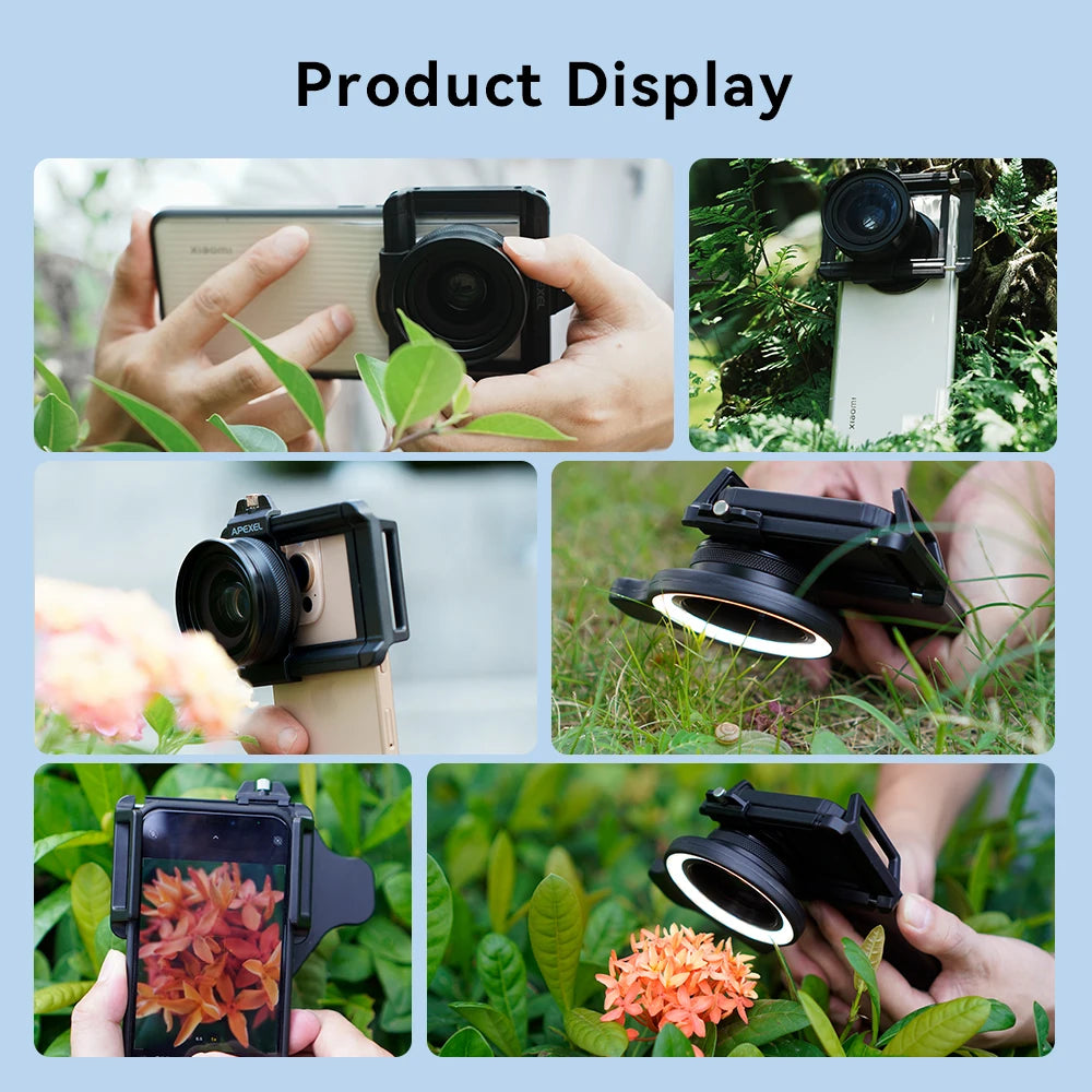 Lente Macro APEXEL 10-20X HD con Luz LED para Smartphones