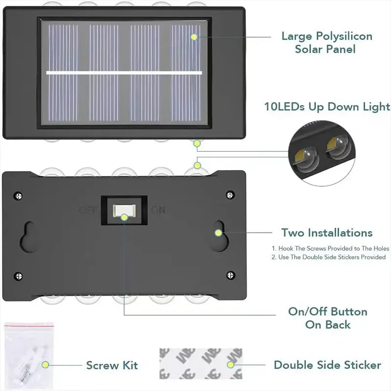 Lámpara Solar de pared para exteriores, luces solares impermeables con lente convexa hacia arriba y hacia abajo, iluminación para jardín, calle, paisaje, balcón, exterior, Dec