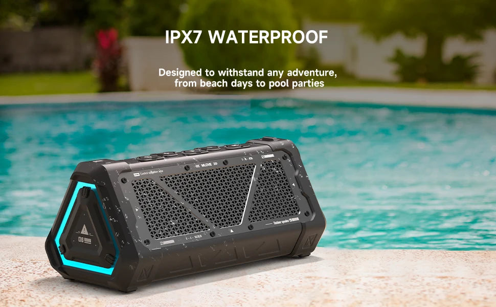 Altavoz Bluetooth para exteriores MLOVE P3, altavoz Bluetooth 5,3 con potencia de salida de 40W, sonido estéreo IPX7 resistente al agua, tarjeta Micro SD, luz RGB