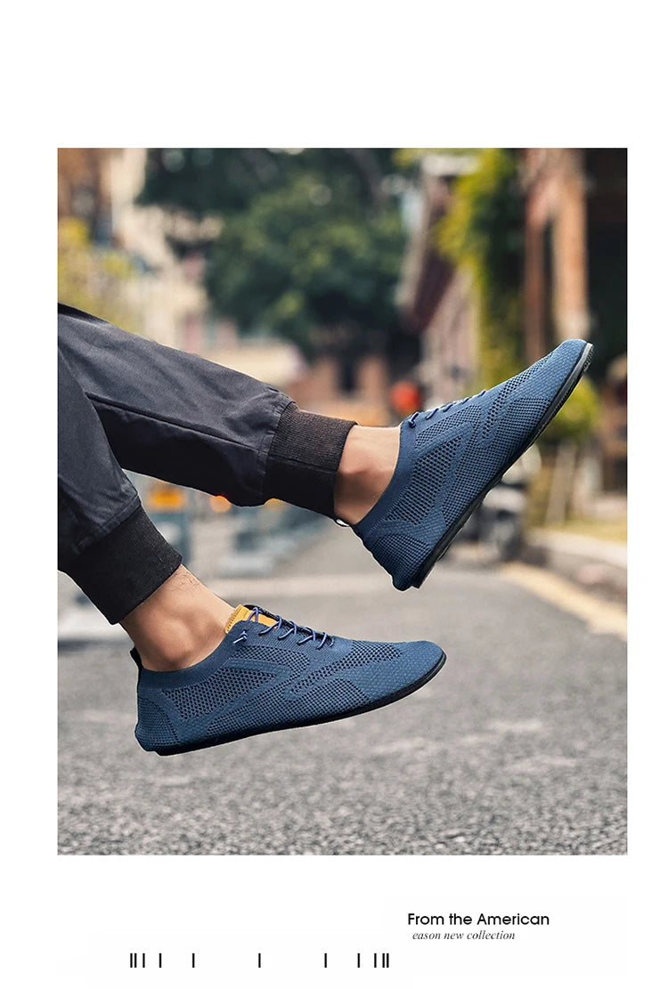 Zapatos informales ligeros sin cuero para hombre, mocasines de malla a la moda para parejas, zapatillas transpirables con cordones para hombre, zapatos planos suaves para Yoga