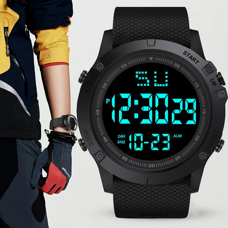 Relojes deportivos para hombre, esfera negra, reloj deportivo militar multifunción, reloj electrónico Digital LED resistente al agua para hombre y niño