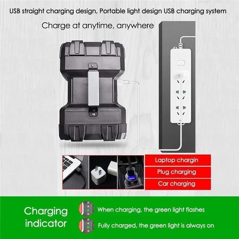 XHP100-reflector de luz LED táctil superbrillante, linterna de doble cabezal, recargable por USB, luces de emergencia portátiles para exteriores