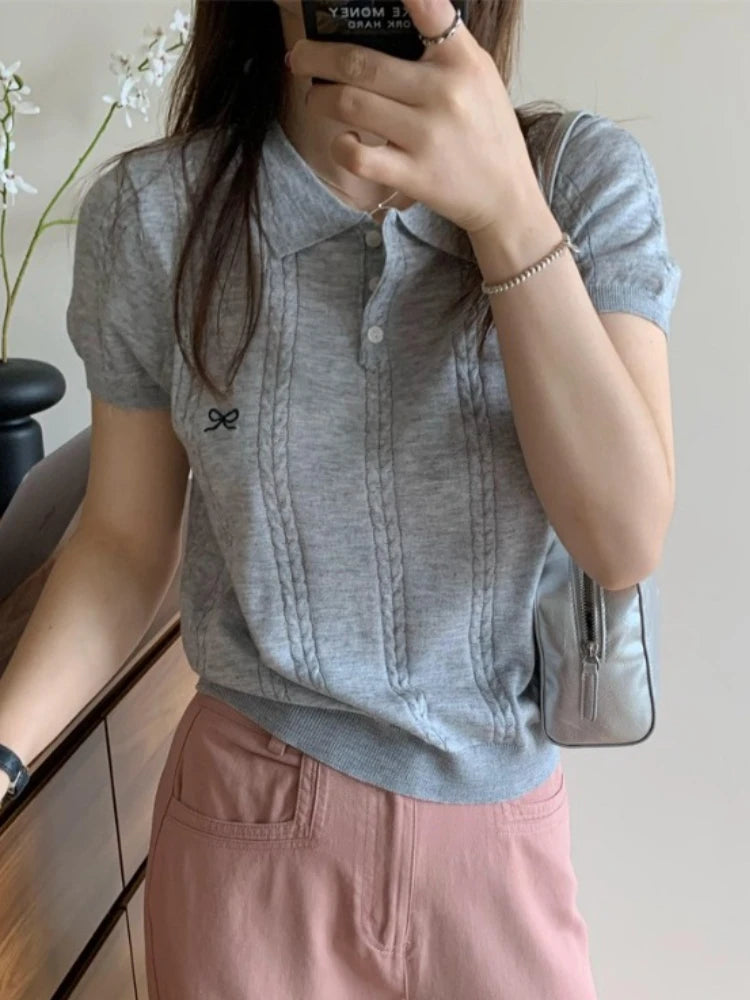 Camiseta Polo Coreana Delgada para Mujer