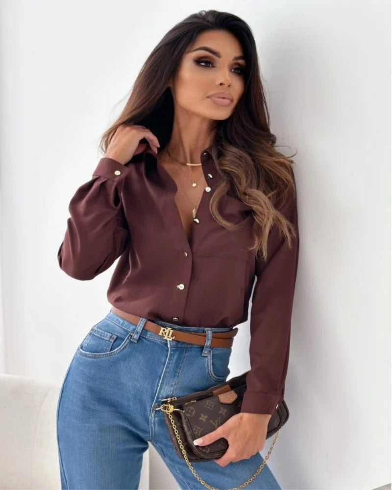 Blusa de Gasa Holgada con Cuello en V para Mujer