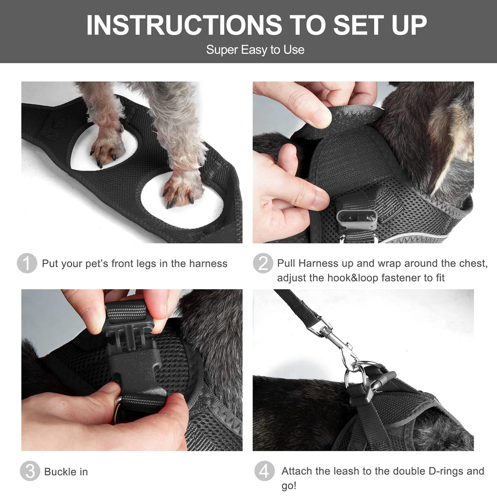 Arnés para perros y gatos con correa de plomo, chaleco ajustable, arneses transpirables de malla de poliéster, sti reflectante para accesorios para perros pequeños y gatos