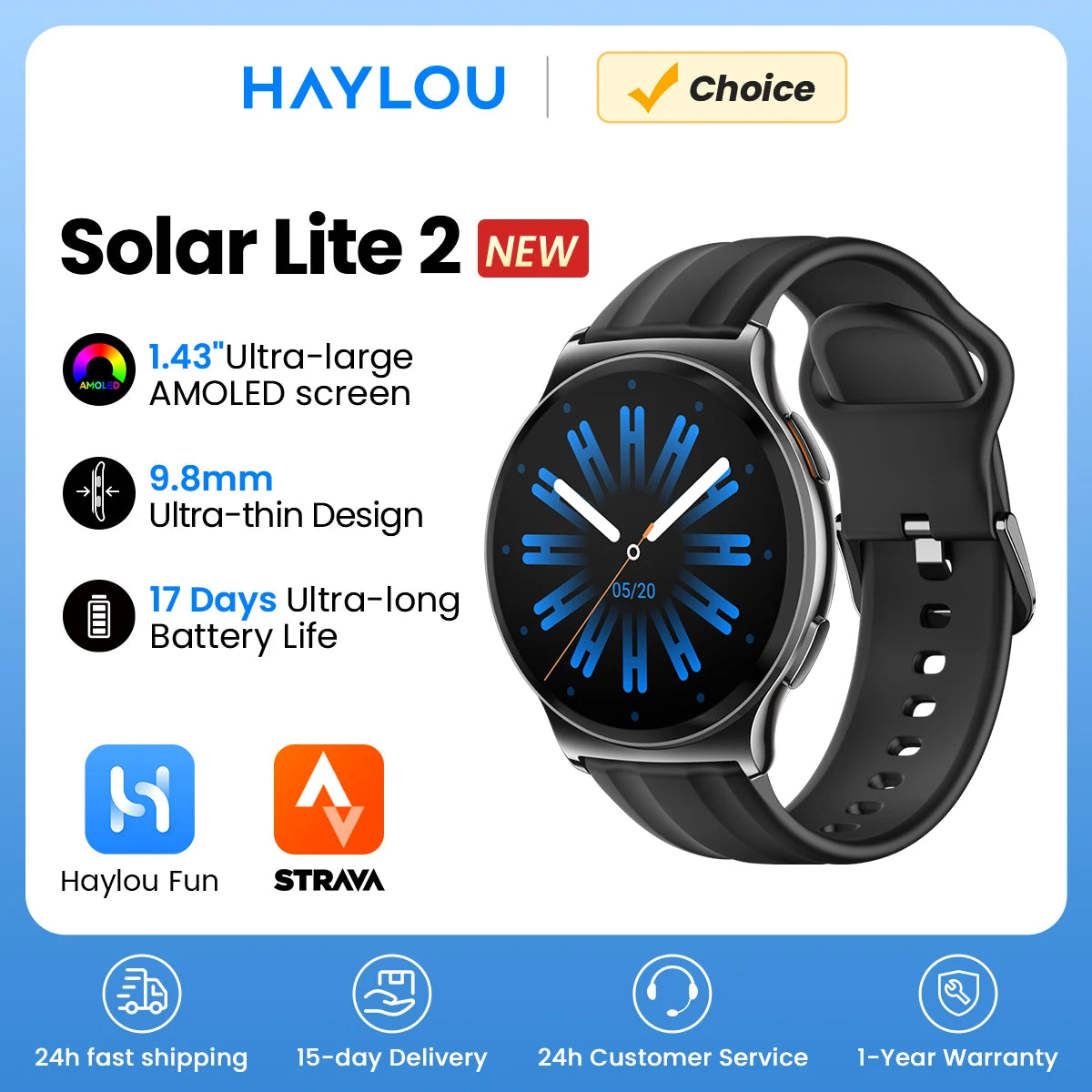 Reloj Inteligente Solar Lite 2 con AMOLED, Modos Deportivos y Llamadas