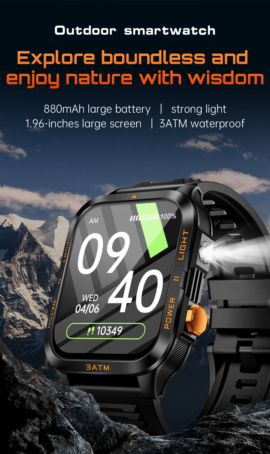 LIGE Reloj Inteligente Militar 880mAh Linterna