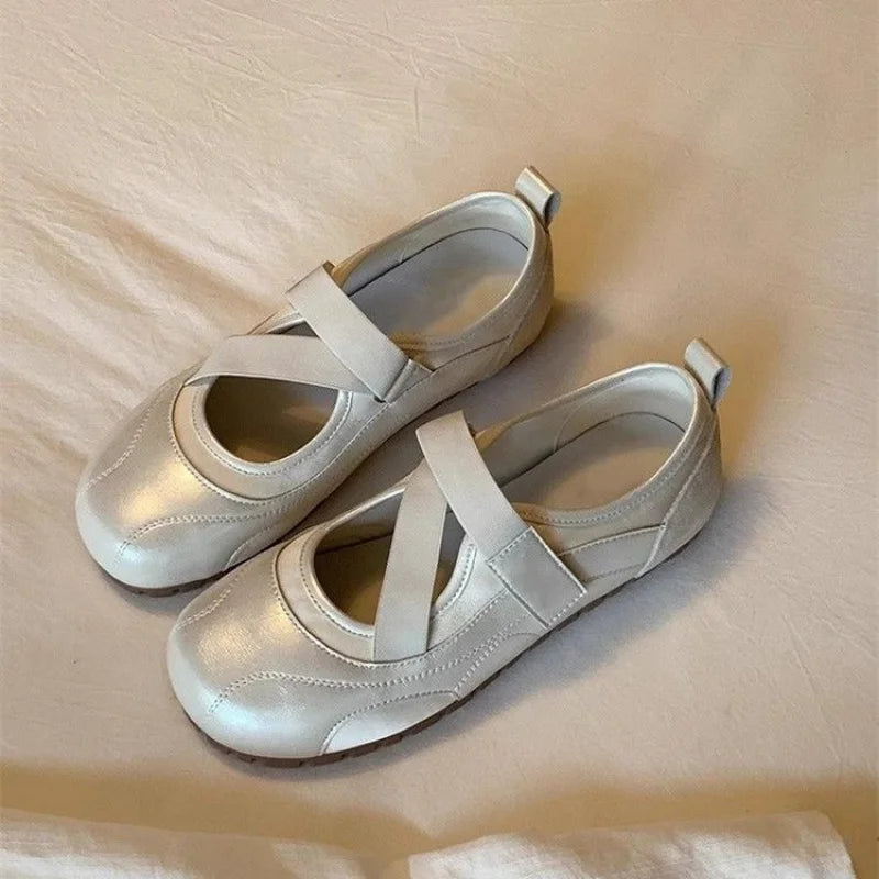Beige púrpura champán bailarinas zapatillas de deporte mujeres punta bailarina Tabi zapatillas para caminar mujer zapatos Mary Jane calzado verano