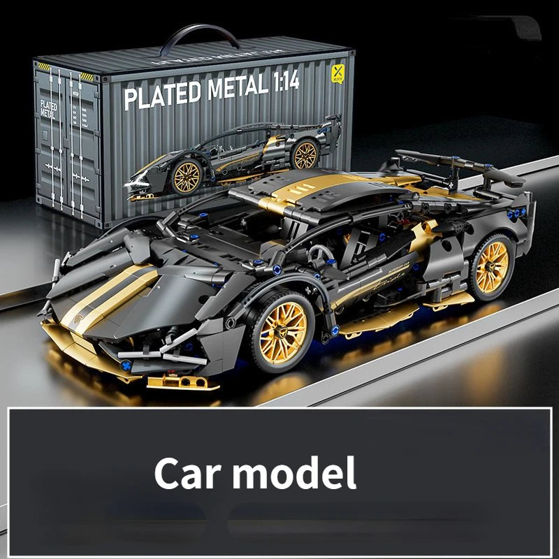 Tecnología 1:14 supercoche negro, bloques de construcción de carreras, coche de ladrillo ensamblado, juguete para regalo para niños, regalo de cumpleaños