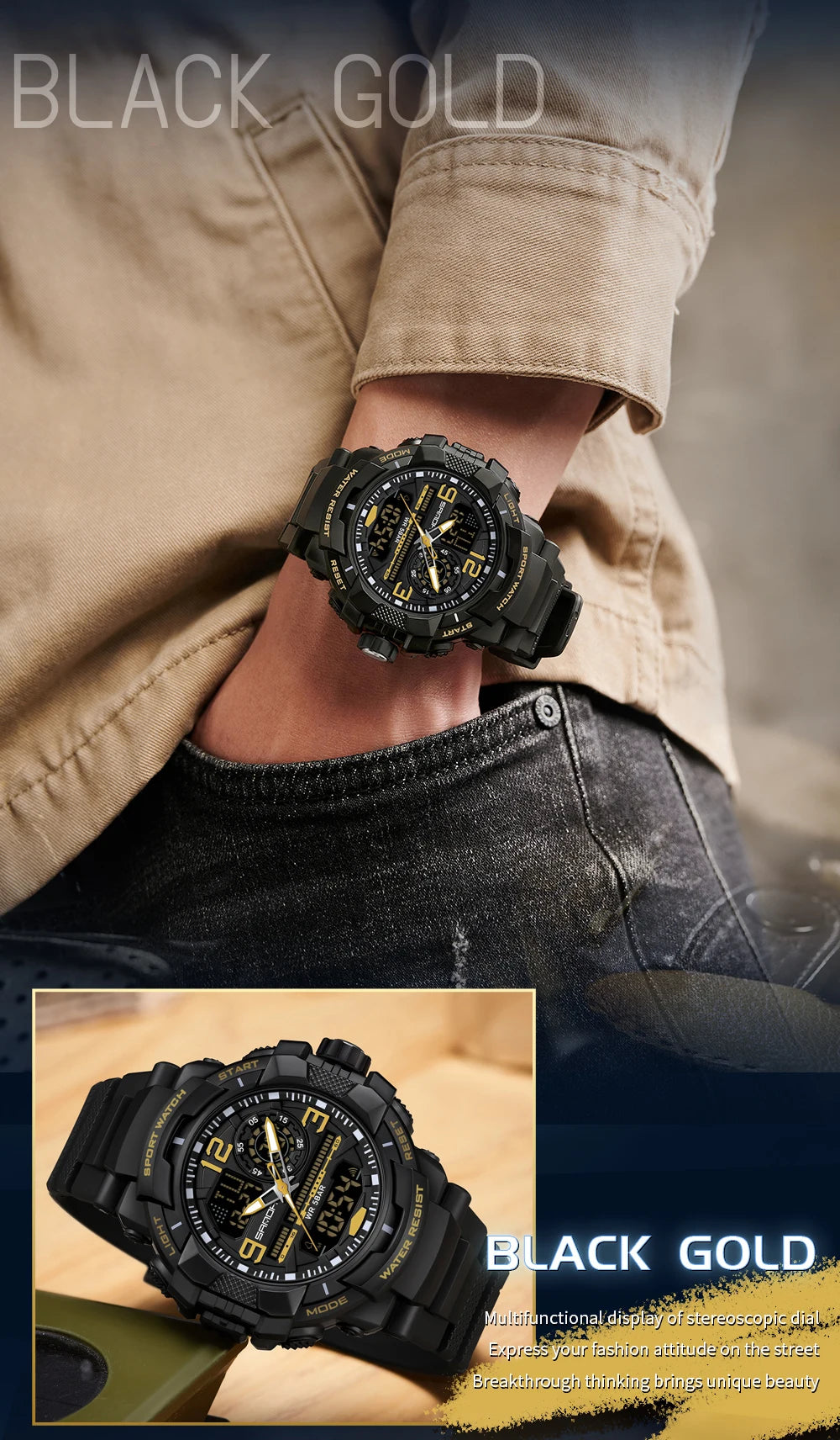 Reloj Deportivo SANDA Doble Pantalla para Hombre con Cronómetro