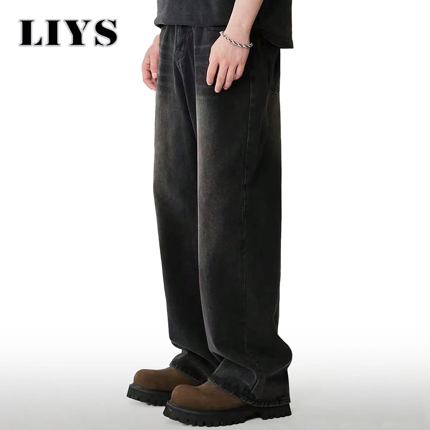 Pantalones Vaqueros Coreanos Casuales para Hombre, Pierna Ancha, Negro