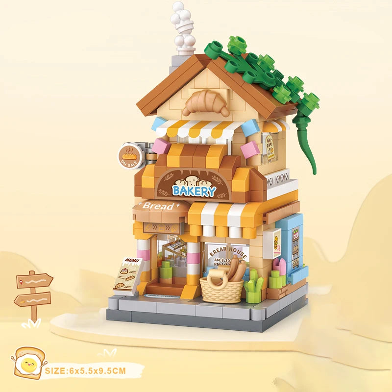LOZ Food Street Bakery, Tienda de Té con Leche, Modelo Arquitectónico para Armar, Bloques de Construcción de Juguete, Escena de Calle, Regalos de Cumpleaños para Niños