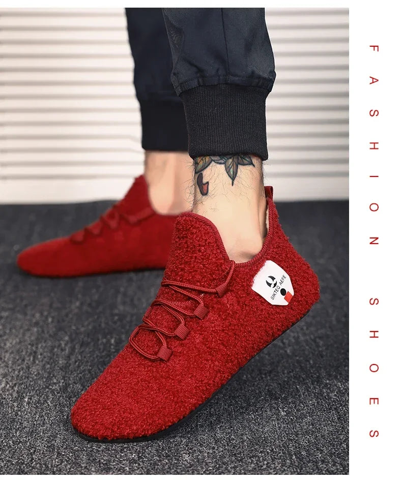 YRZL zapatos de algodón de invierno para hombre, zapatillas de invierno ligeras con cordones cálidos, mocasines de algodón para el hogar y el dormitorio de felpa, zapatos cálidos para hombre