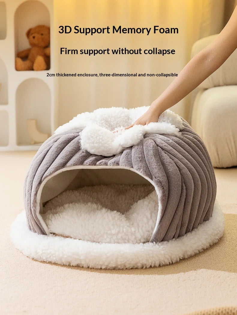 Cama para Gatos de Felpa Semicerrada con Capucha - Cálida y Lavable