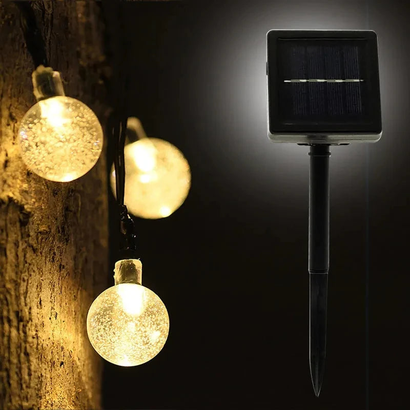 Guirnalda Solar LED para Jardín con Bolas de Cristal 10M