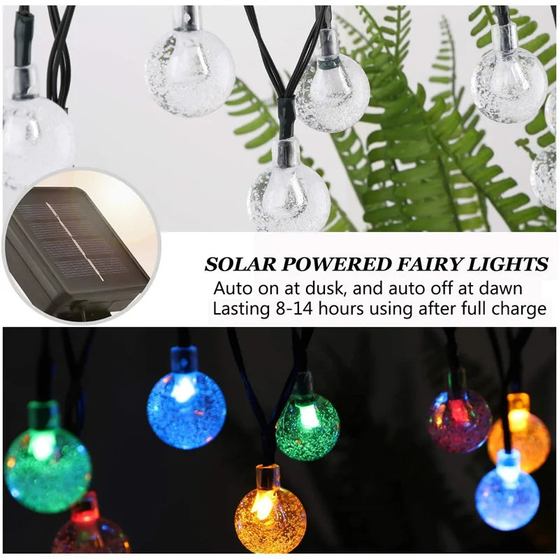 Guirnalda solar 200 LED globo de cristal impermeable para jardín