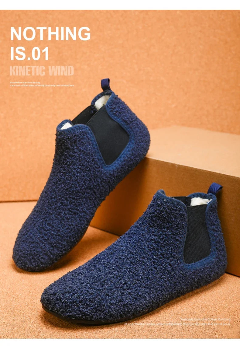 YRZL, zapatos cálidos de algodón para invierno, zapatillas de interior para el hogar para hombre, zapatos informales de algodón de felpa con parte inferior fina, zapatillas antideslizantes de suela suave para hombre