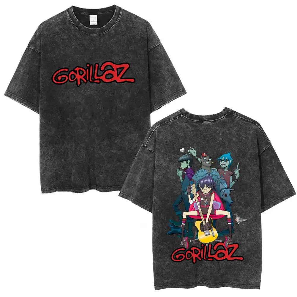Camiseta Vintage Gorillaz, Punk Hip Hop Oversize, Unisex