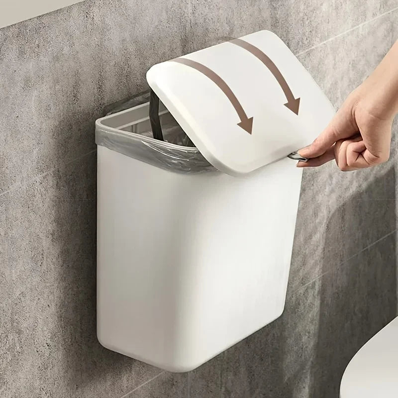 Cubo de basura para cocina con tapa, para colgar en la puerta del armario, almacenamiento creativo para el baño, cesta para papel higiénico, papelera