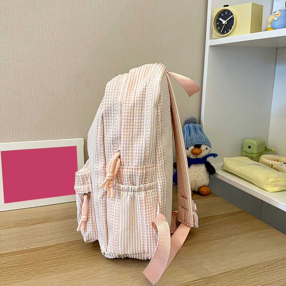 Mochila con Rayas Mixtas, Mochila de Tela Suave, Linda Mochila Escolar en Tonos Pastel para Adolescentes, para el Campus y Uso Diario Informal