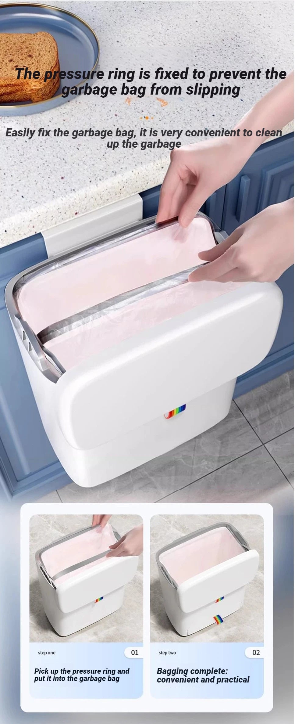 Cubo de basura Joybos para pared, 12 L con doble tapa sellada