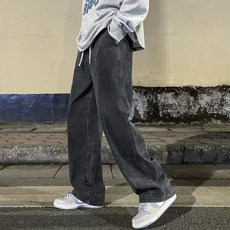 Pantalones Vaqueros Coreanos Sueltos, Estilo Calle, Pierna Ancha